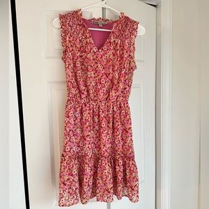 Pink/Orange Multicolored Floral Dress Short, Size Small